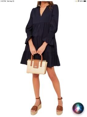 Tuckernuck Pomander Place Kenzo Dress Womens M Navy Tiered Poplin Preppy Coastal